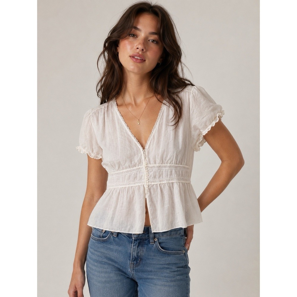 Sundance Womens Lace Babydoll Top Small Peasant Boho Coastal Silk Cotton #FF8-1